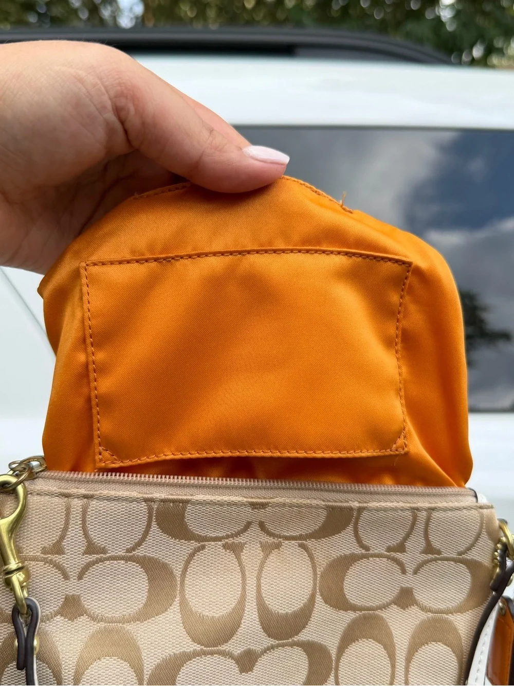 Coach Beige Signature Canvas Wristlet with Turnlock